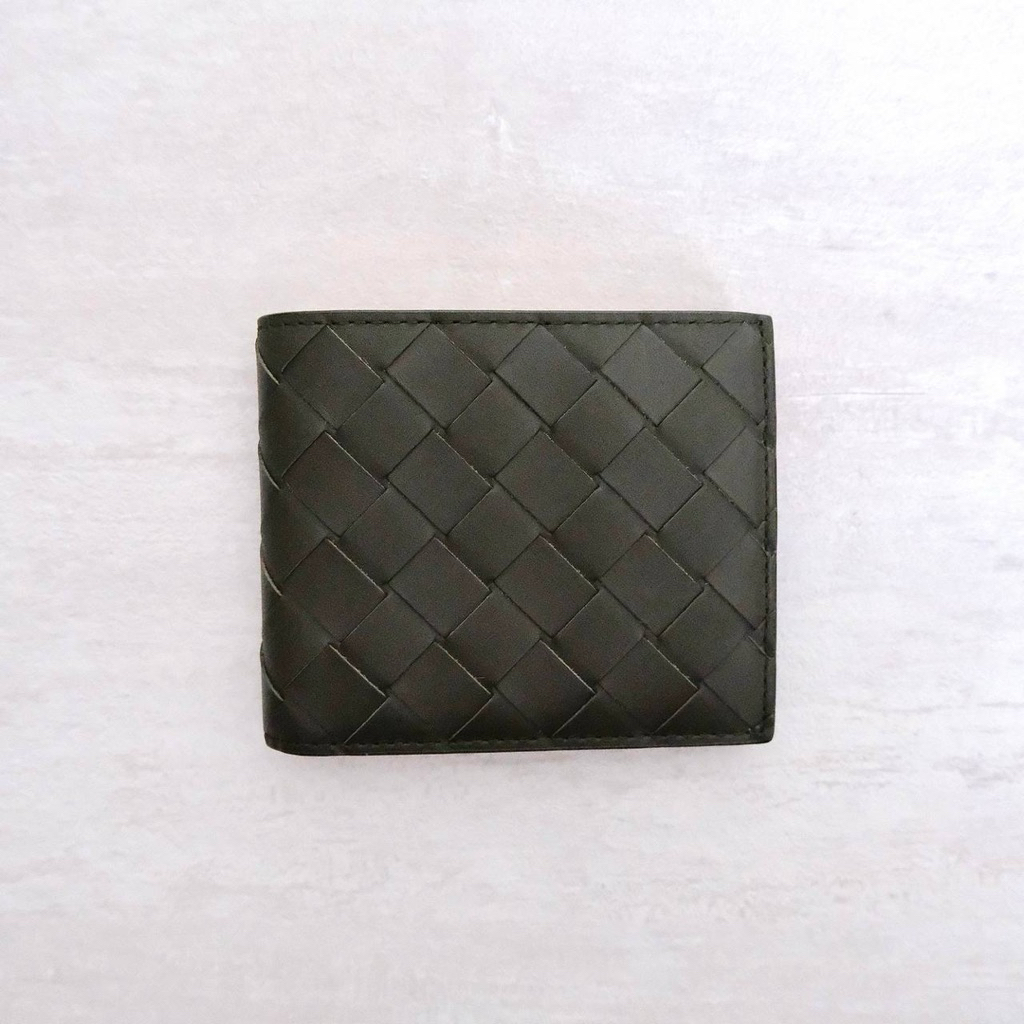 BOTTEGA VENETA BIFOLD WALLET IN DARK GREEN CAMPING - YELLOW GREEN MIRABLE