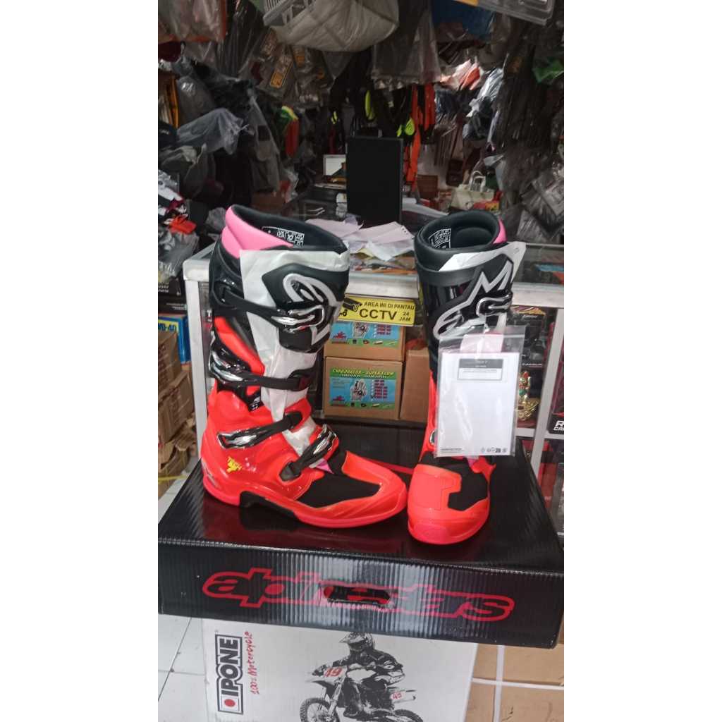 SEPATU TRAIL TRABAS CROSS ALPINESTARS TECH 7 TECH7 OREN HITAM UKURAN 43 UKURAN 11 ORIGINAL