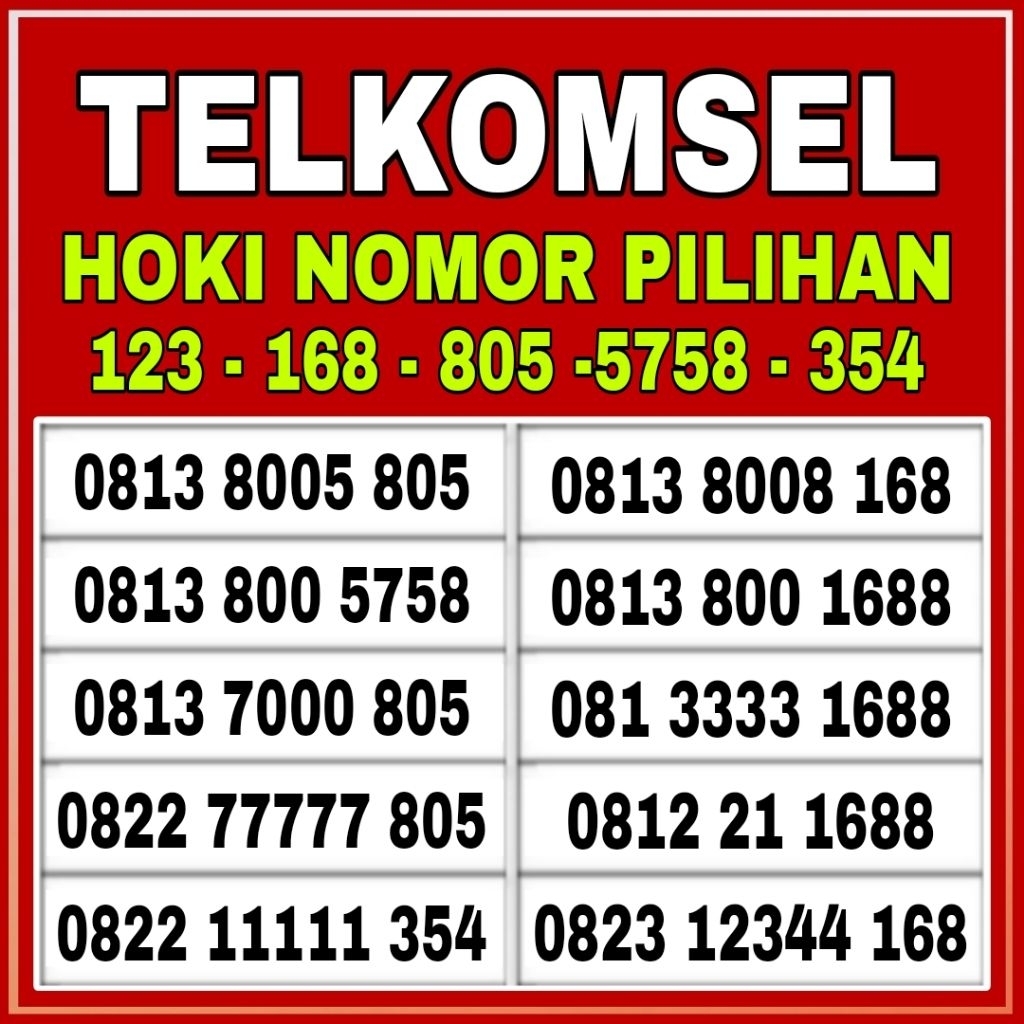 NOMOR CANTIK TELKOMSEL SIMPATI PILIHAN 10 DIGIT - 11 DIGIT - 12 DIGIT - 123 - 168 - 805 - 354