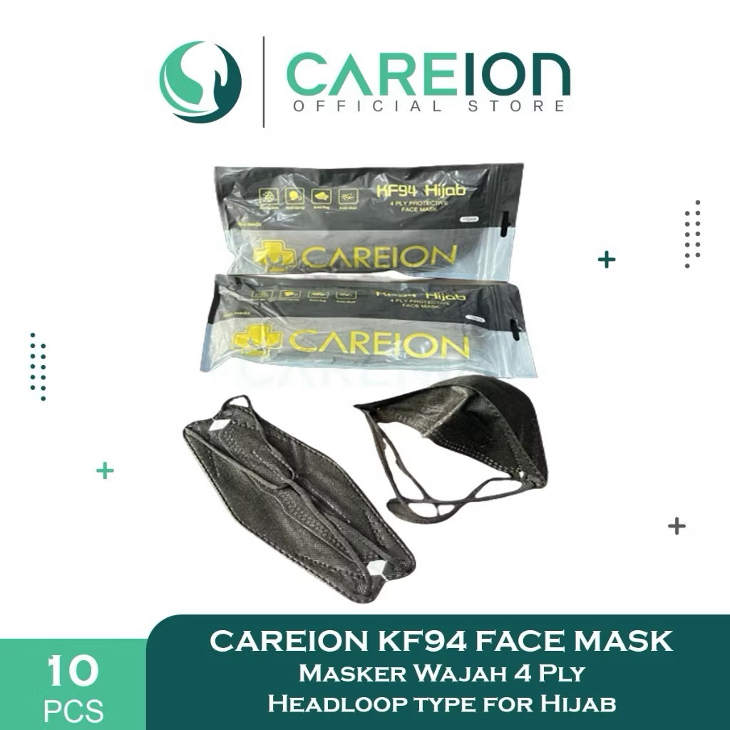 KF94 HIJAB CAREION - MASKER KF94 HIJAB HEADLOOP CAREION 4PLY ISI 10 PCS ORIGINAL