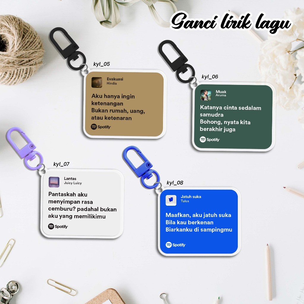 Ganci Akrilik 5x6cm Lirik Lagu Custom | Gantungan Kunci musik Estetik