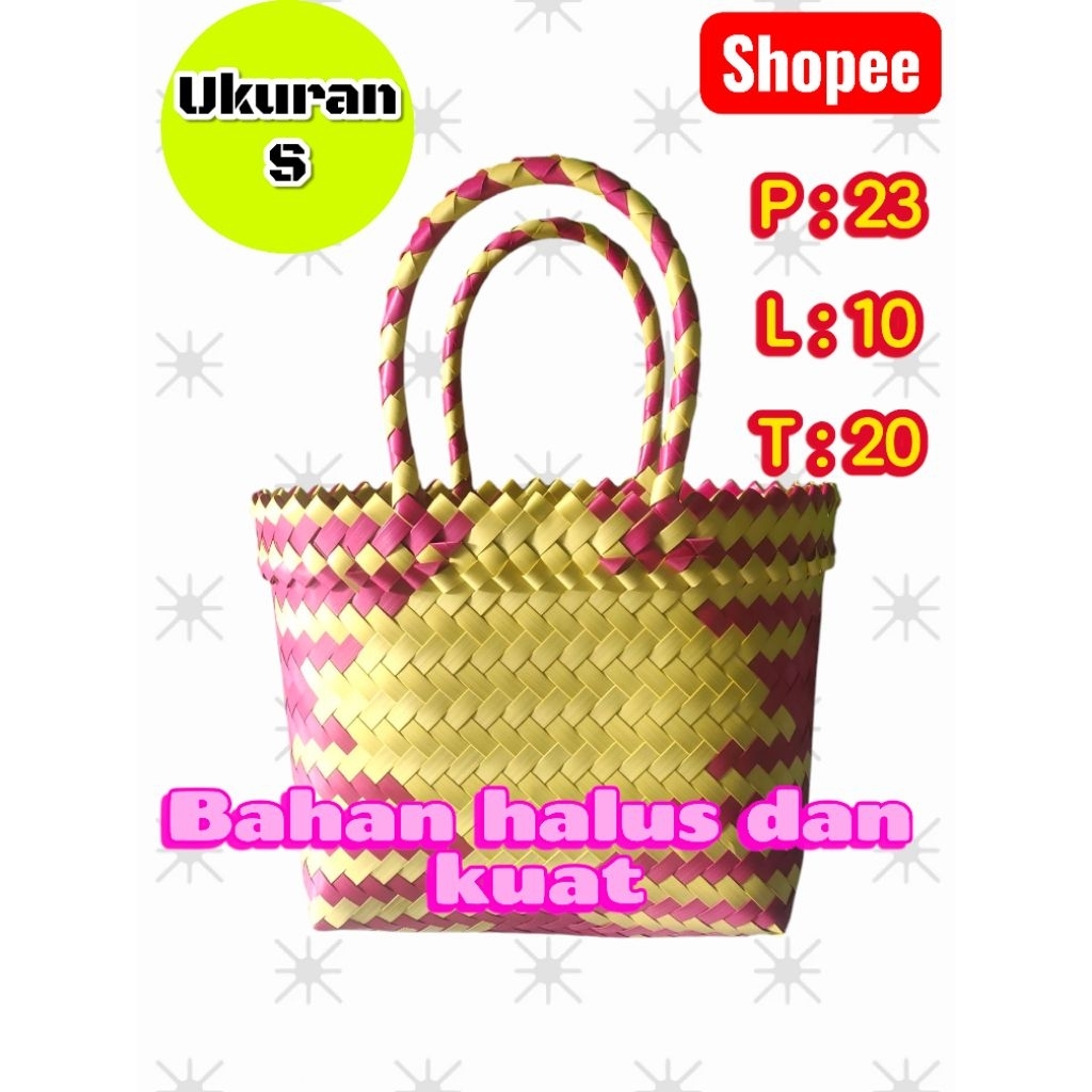 tas anyaman plastik cantik , murah dan berkualitas , ukuran s , tas harvest , tas anyaman hampers mu