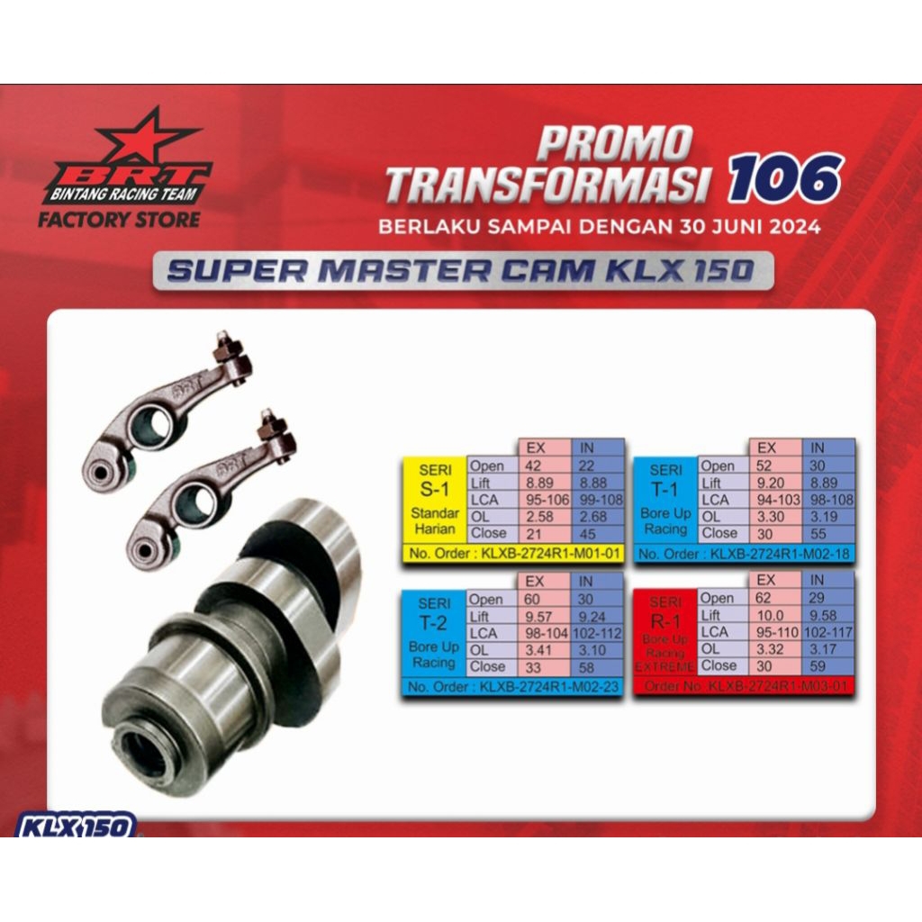 CAMSHAFT/NOKEN +RRA BRT KLX 150 S1/T1/T2/R1/R2/R3/R4/R5/R6/R7 100% ORIGINAL BRT