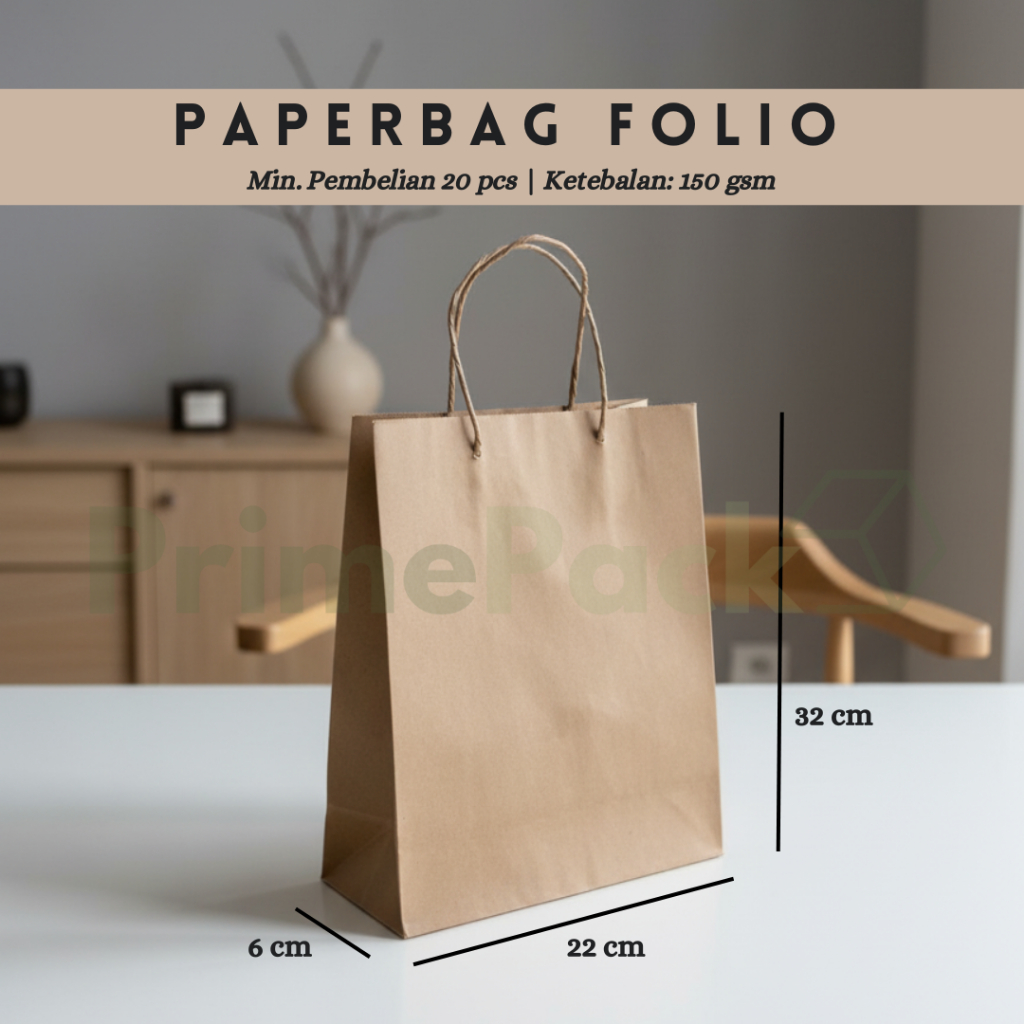 Paperbag Folio Kraft Coklat Polos Ketebalan 150 gsm Tas Kertas