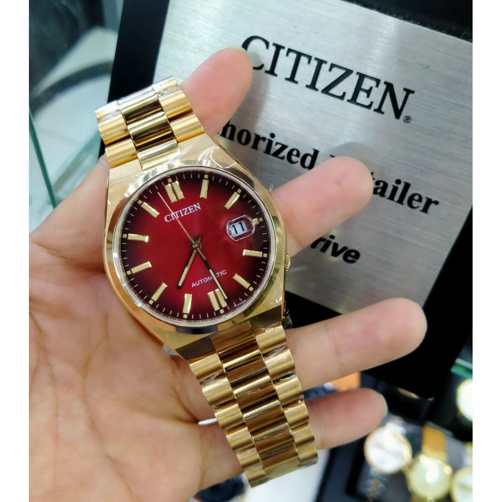 Jam Tangan Pria Citizen Mechanical NJ0153-82L Tsuyosa Automatic Gold Dial Merah Original