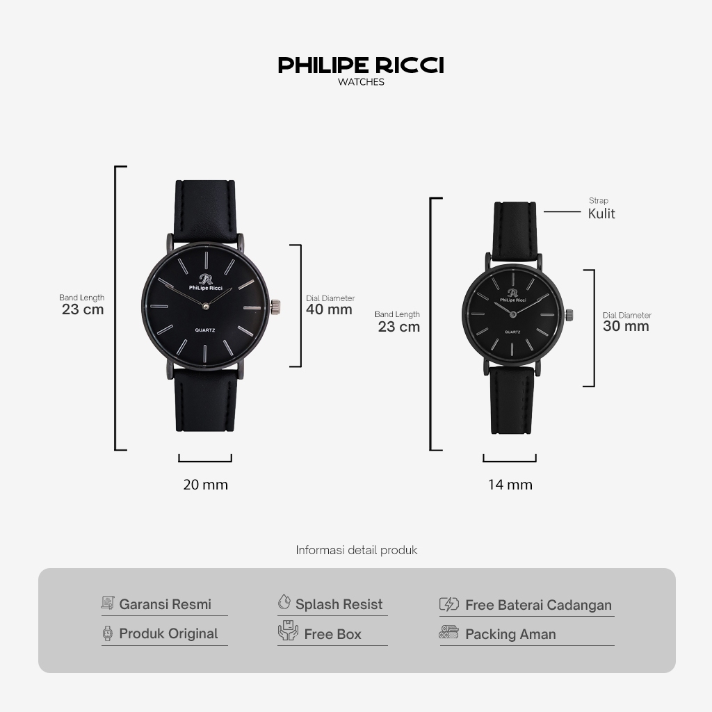 Philipe Ricci Jam Tangan Couple Kulit Analog Simple Terbaru 100% Ori Kekinian 4238C Couple Watches