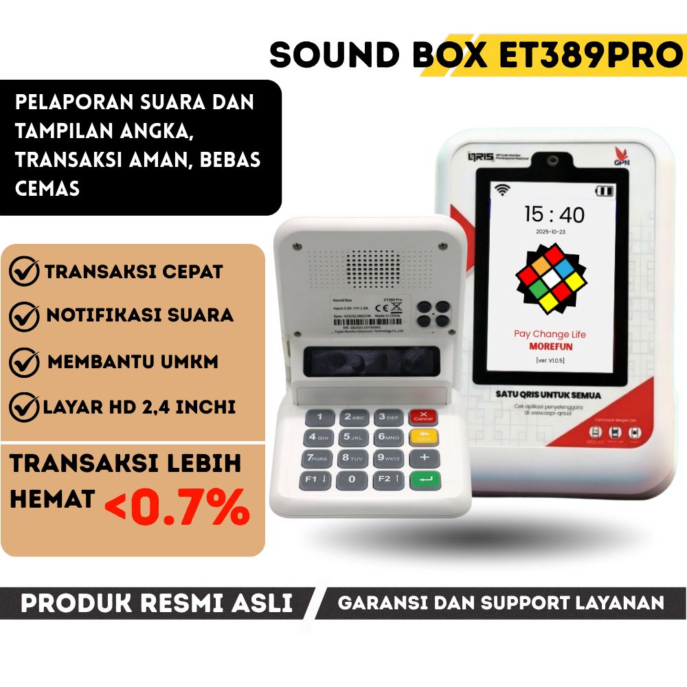 CAHAYA QRIS Sound Box ET389 PRO Mesin QRIS | Soundbox Toko | Qris Kode Dinamis | Spiker Pembayaran Q