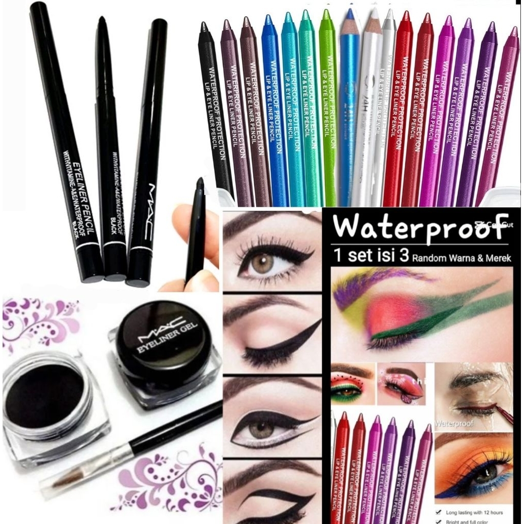 Eyeliner Waterproof Set isi 3 pcs Multifungsi Lipliner Eyeshadow Anti Air Pensil Warna untuk Mata Bi
