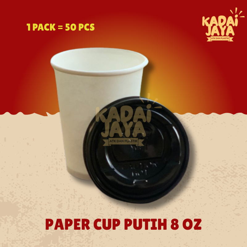 Paper Cup Gelas Kopi 8 Oz Tahan Panas Teh Susu Milo Putih Isi 50Pcs