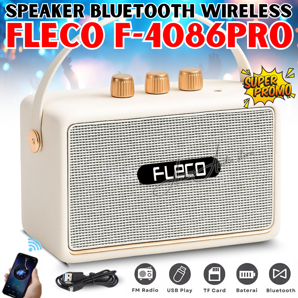 Speaker Portable Bluetooth Portable | Speaker Wireless Fleco F-4086pro Super Bass Memiliki Fitur Fm-