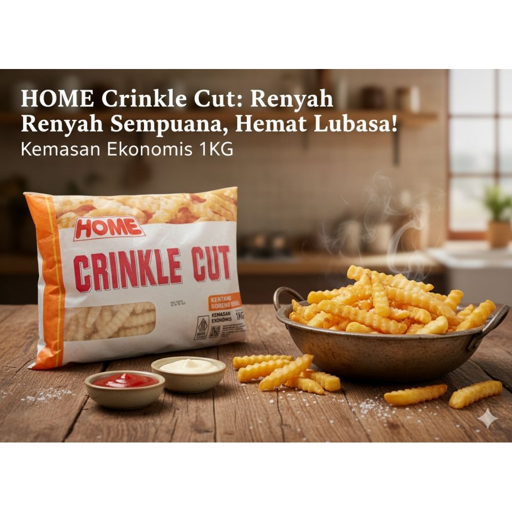 Kentang Beku Home Crinkle cut 1Kg/ Home Crinkle Cut 1Kg / Home Kentang Crinkle Cut 1Kg
