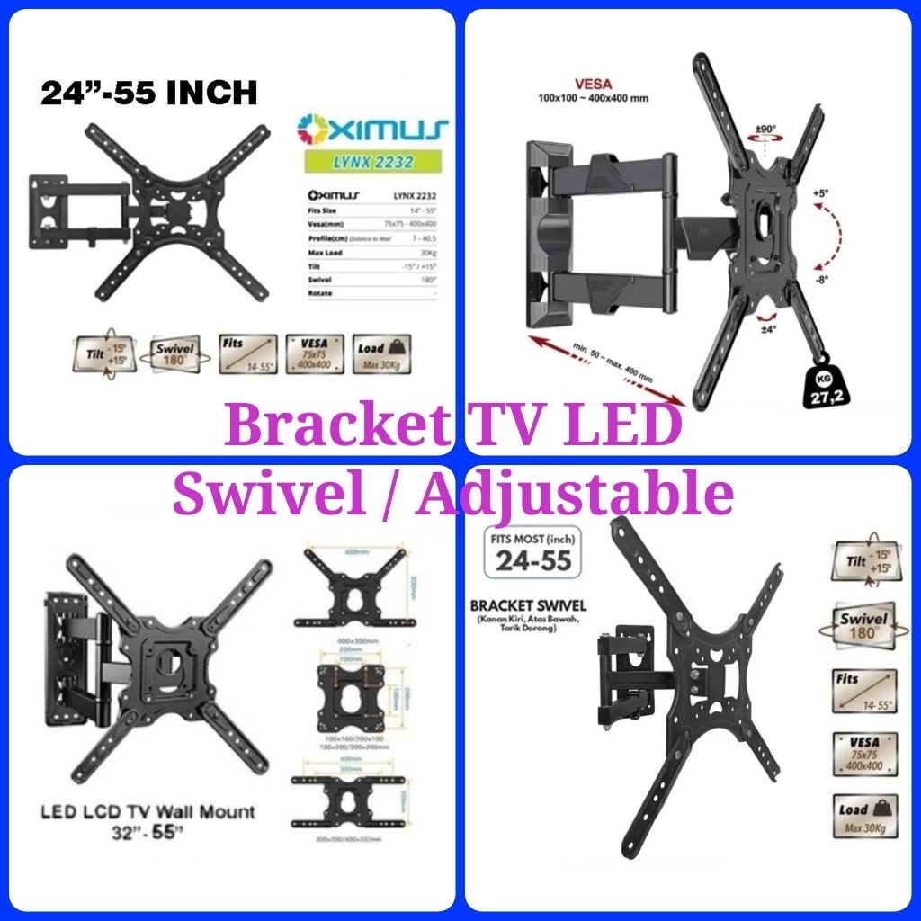 Braket Dudukan Breket Telescopik Bracket Bracket Telescopic TV Oximus HDL 117B Tembok Dinding LCD LE