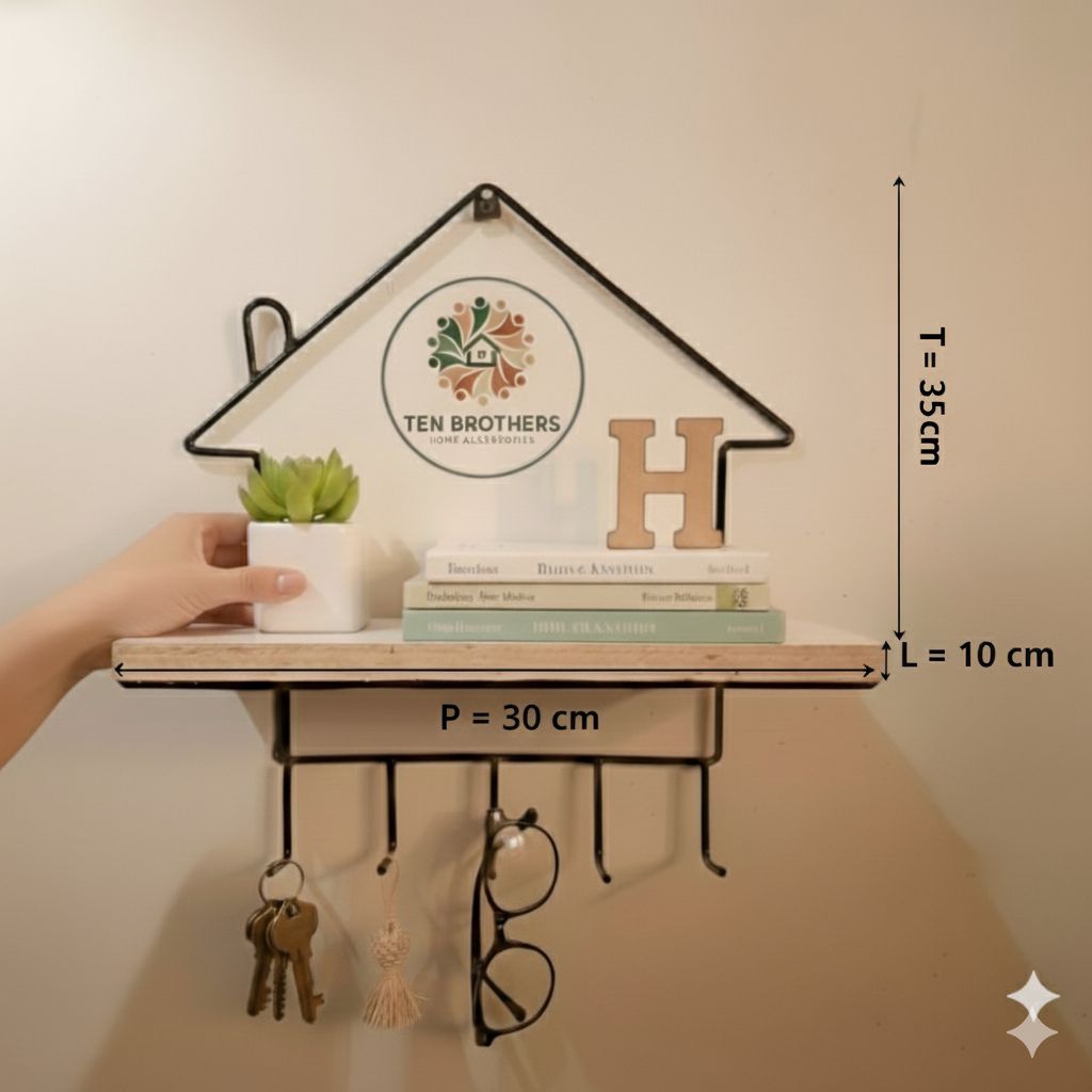 Rak Dinding Gantungan Kunci Rak Besi Kayu Aesthetic