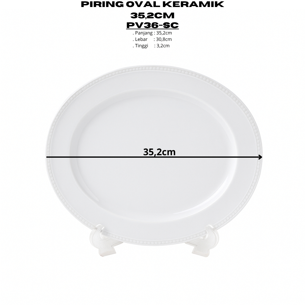 Piring Oval Keramik 35,2CM (1PCS) Putih By Indo Keramik Piring Saji Oval Plate Murah Berkualitas /PV
