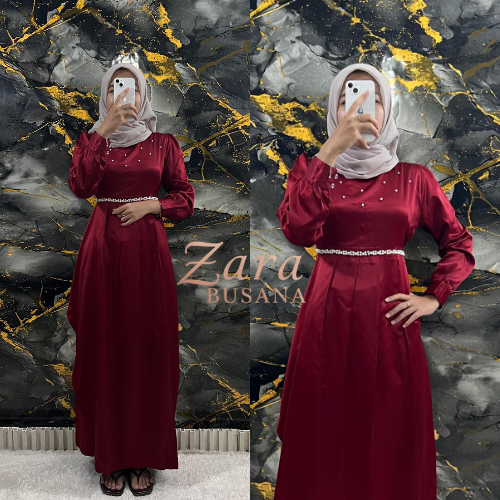 Adora Dress Maxmara Muslim Premium Maxy Gamis Bridesmaid Promnight Material Full Satin Tille Mutiara