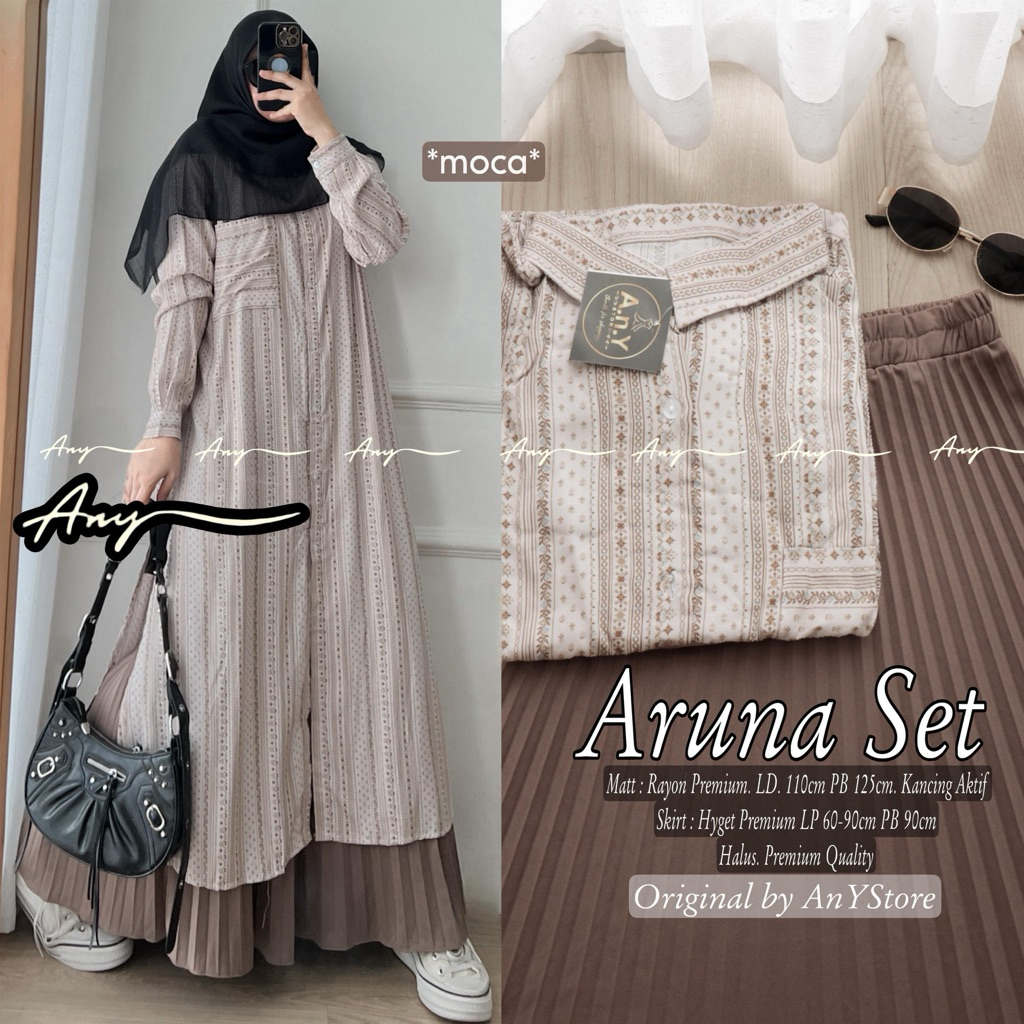 ARUNA BIANA FILANA OLAFA SET ORIGINAL BY ANY STORE oneset setrok setelan tunik motif bahan rayon dan