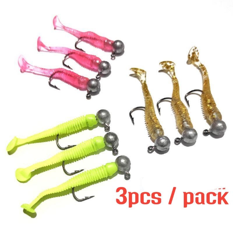 3pcs Softlure Paddle Tail Jighead Siap Pakai Umpan Casting Pancing Umpan Casting Muara Sungai Laut