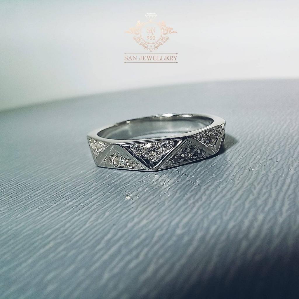 [W283] Cincin Wanita Emas Putih SAN950 – Desain Elegan Permata Berkilau | Nikah Tunangan Premium