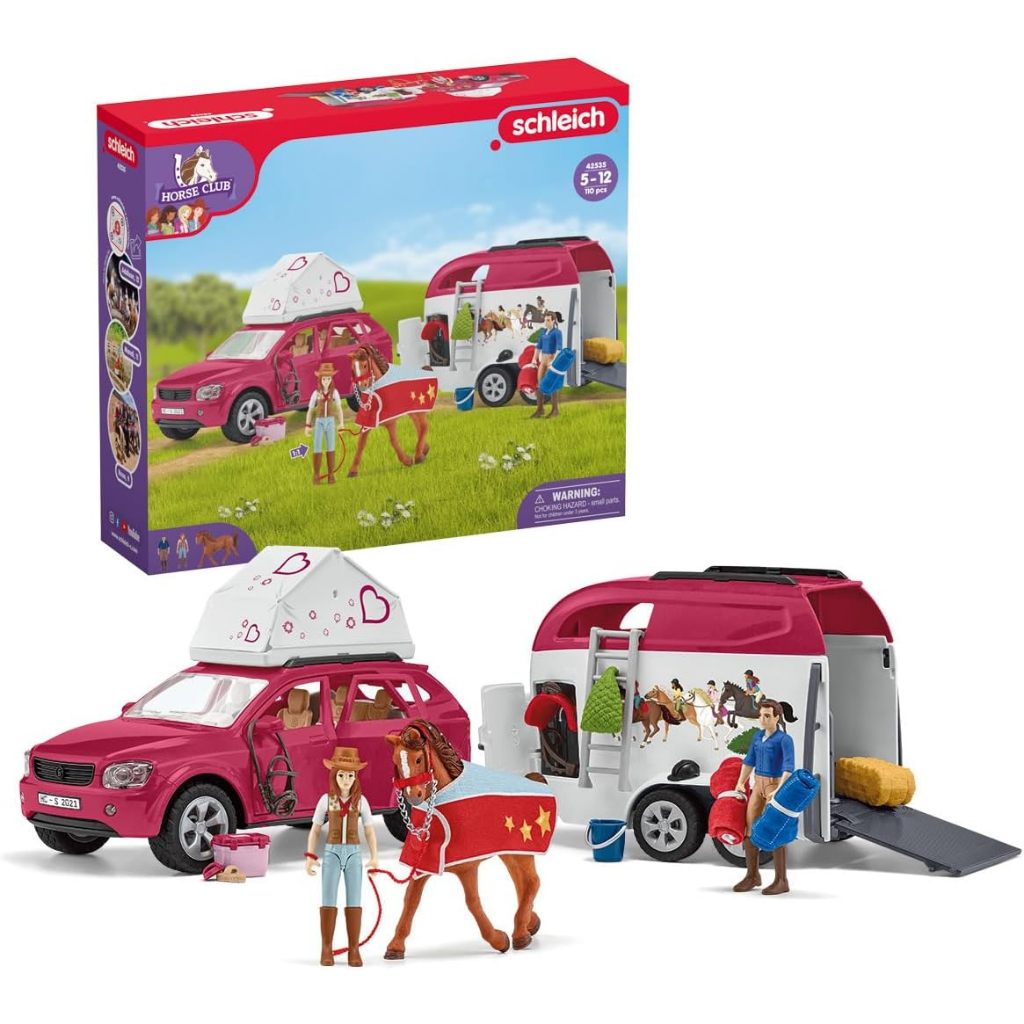 Schleich Horse Club - 110 PC Car and Trailer Tent Camping Playset with Fun Horse and Rider