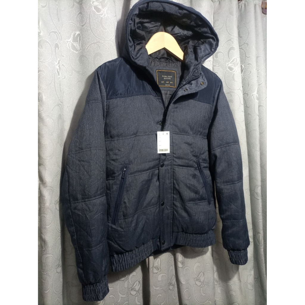 Jaket Zara Man Denim Puffer Hodie Original_Zara Man Jeans Jacket_Size M fit L