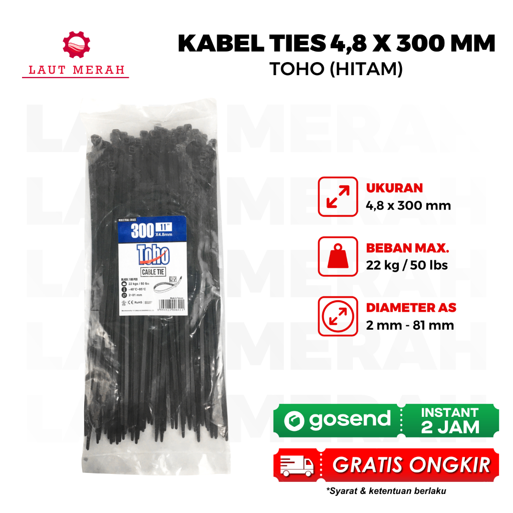KABEL TIES 4.8 x 300 mm Hitam Cable Tie Tis 4,8 4.8x300 100 pcs TOHO