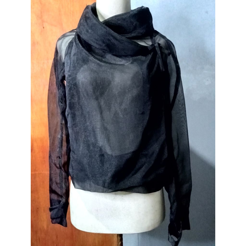 Outer wanita lengan panjang hitam transparan