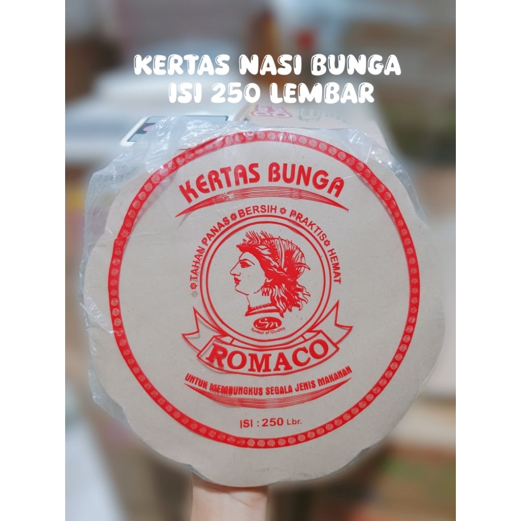 KERTAS NASI BUNGA "ROMACO" ISI 250 LEMBAR-KERTAS NASI ALAS PIRING ROTAN