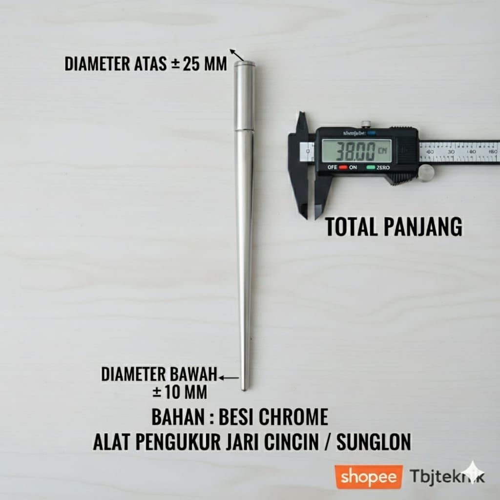 sunglon/alat pengukur jari cincin besi chrome p 38 cm