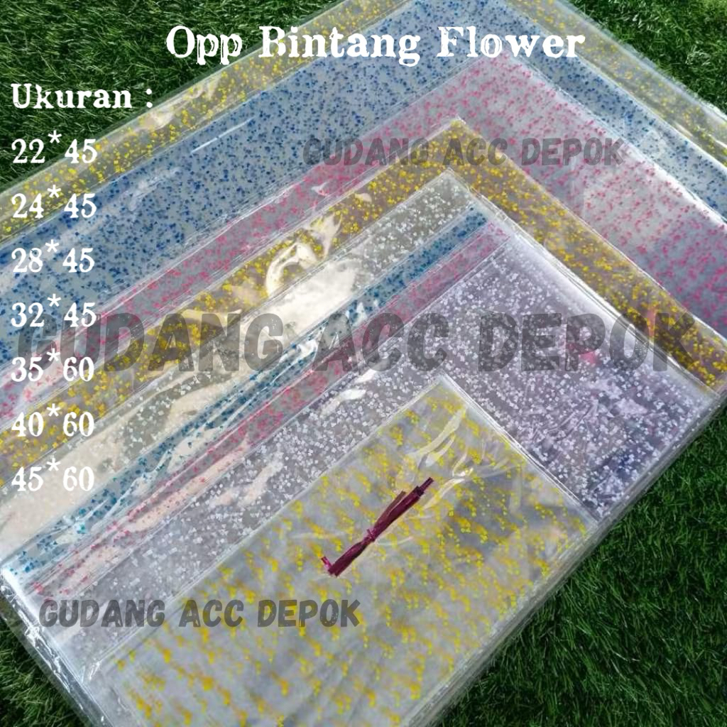 (ISI 12 LEMBAR) OPP BINTANG FLOWER 22x45 24x45 28x45 32x45 35x60 40x60 45x60 | OPP SOUVENIR KADO ULA