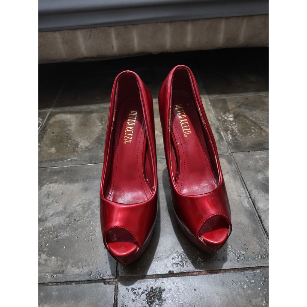 sepatu heels 13cm peter keiza merah maroon