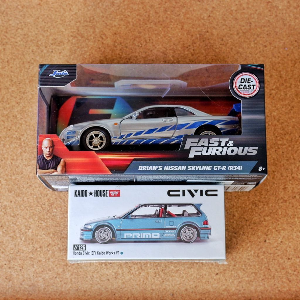 Mini GT Kaido House Jada Honda Civic EF Nissan Skyline GT-R R34 Fast Furious Paket
