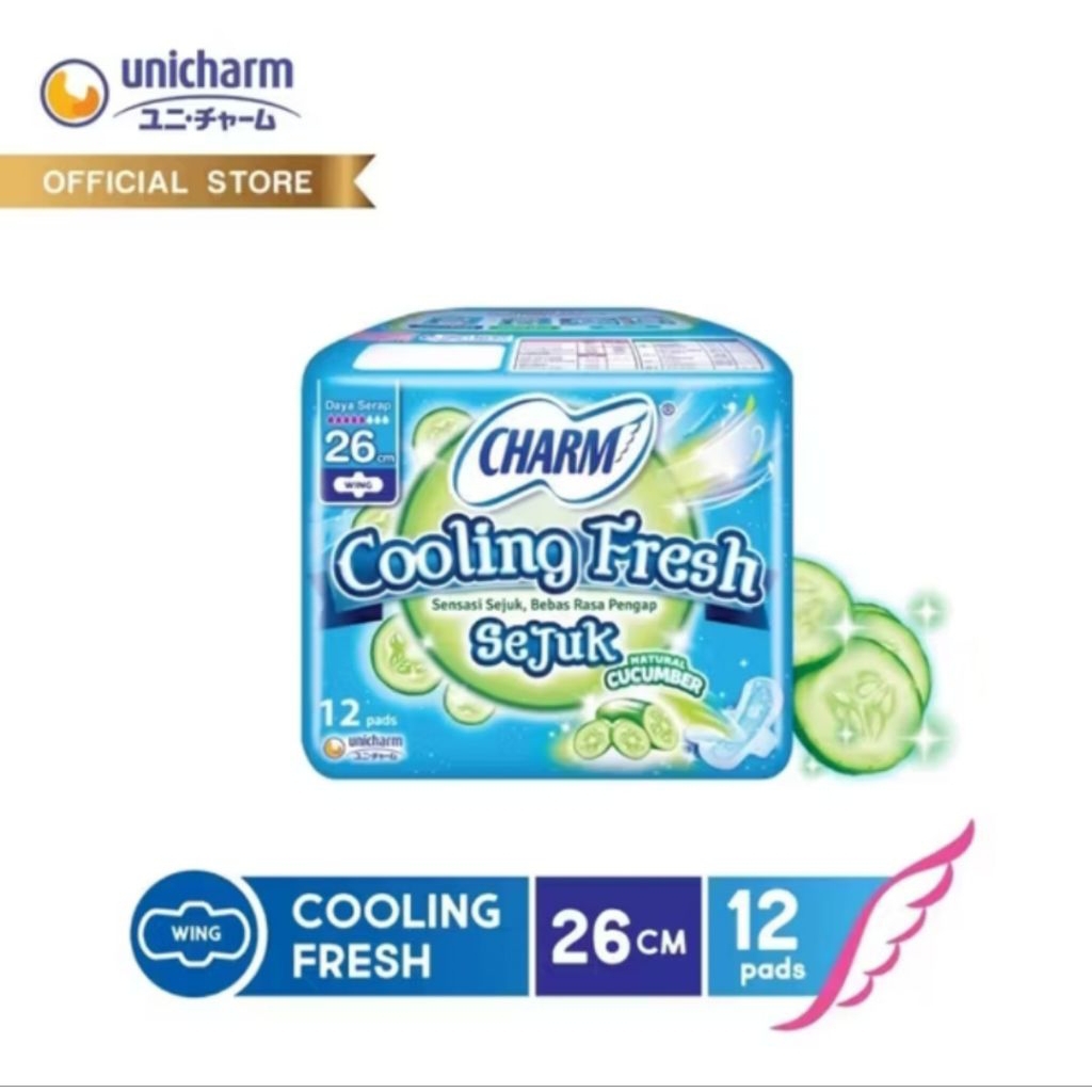 Charm Cooling Fresh Pembalut Natural Cucumber 26cm 12 Pads