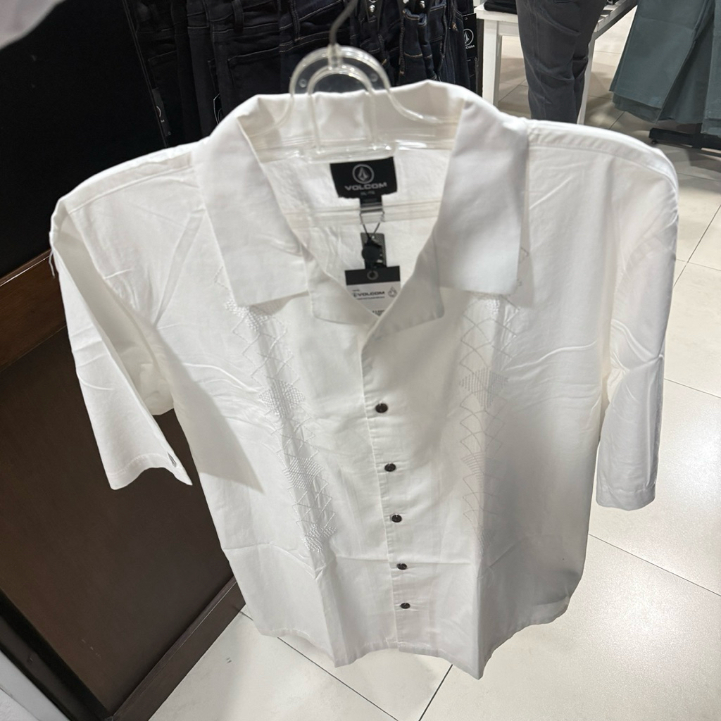 kemeja pria volcom original baracostone short sleeve shirt white