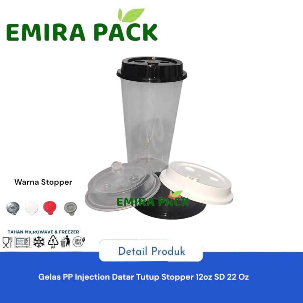 Berkah_Seratus Gelas Cup Pp Injection Bening Datar 12Oz /14Oz /16Oz / 22Oz Stopper 25Pc