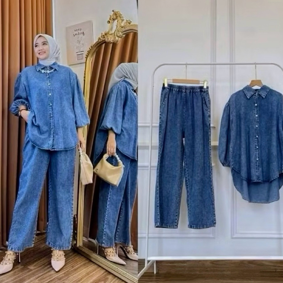 Setelan Wanita Kekinian One Set Jeans Kulot Wanita