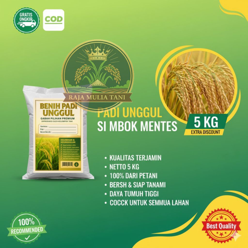 Bibit Benih Padi Si Mbok 5 Kg | Padi Unggul Cepat Panen | Tahan Hama & Produksi 12 Ton/Ha