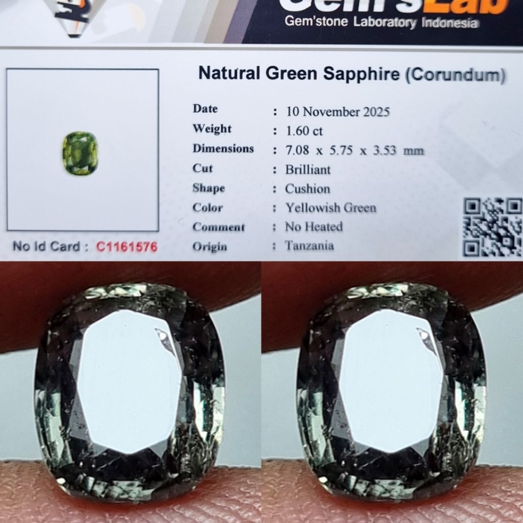 Hot Item Natural Green Sapphire 1.60 Crt No Heated Tanzania