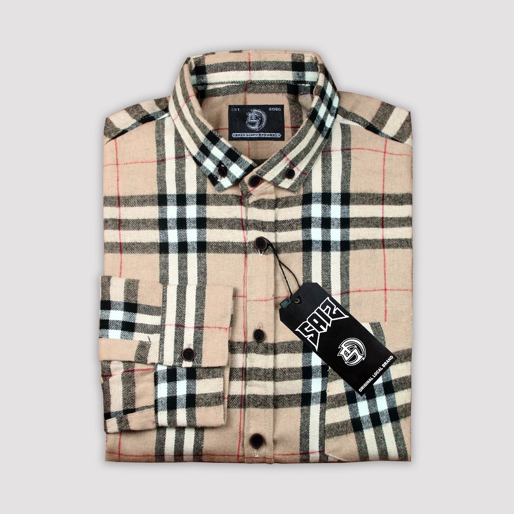 SAIZ GLORY Kemeja Flanel Pria Lengan Panjang Motif Burberry Import