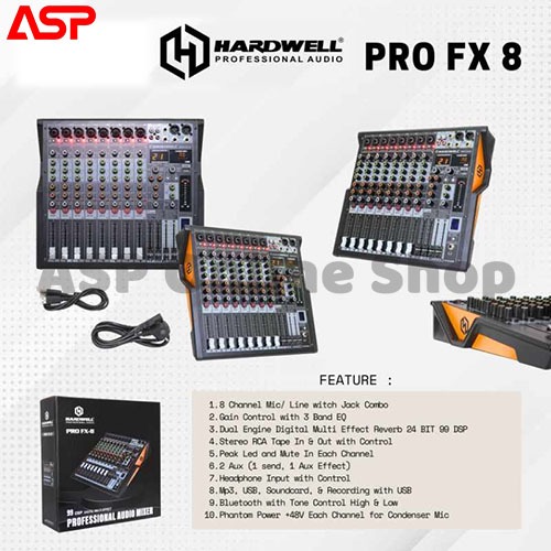 Mixer Audio Karaoke 8 Channel 99 DSP Phantom Power +48V HARDWELL PRO FX 8