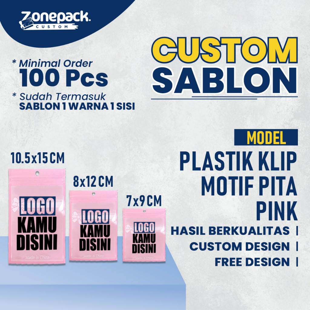Sablon Plastik Klip Pita Pink | Ziplock Plastik Klip Mini Zipper Pouch Aksesoris | Sablon Plastik Kl
