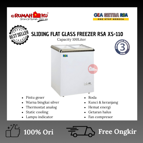 RSA SLIDING FLAT GLASS FREEZER XS-110/FREEZER RSA KAPASITAS 100L/FREEZER BOX RSA