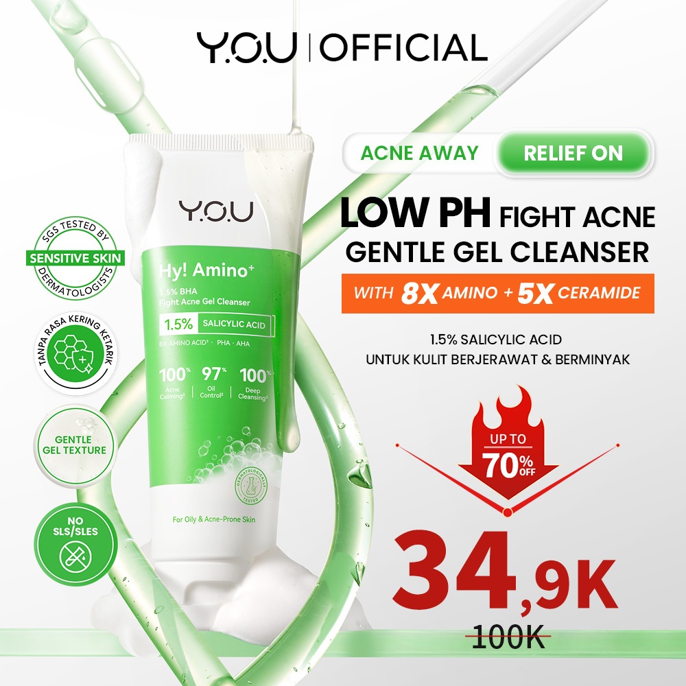 YOU Hy Amino+ 1.5% BHA Fight Acne Gel Cleanser Amino Facial Wash Low pH Gentle Gel Salicylic Acid Ac