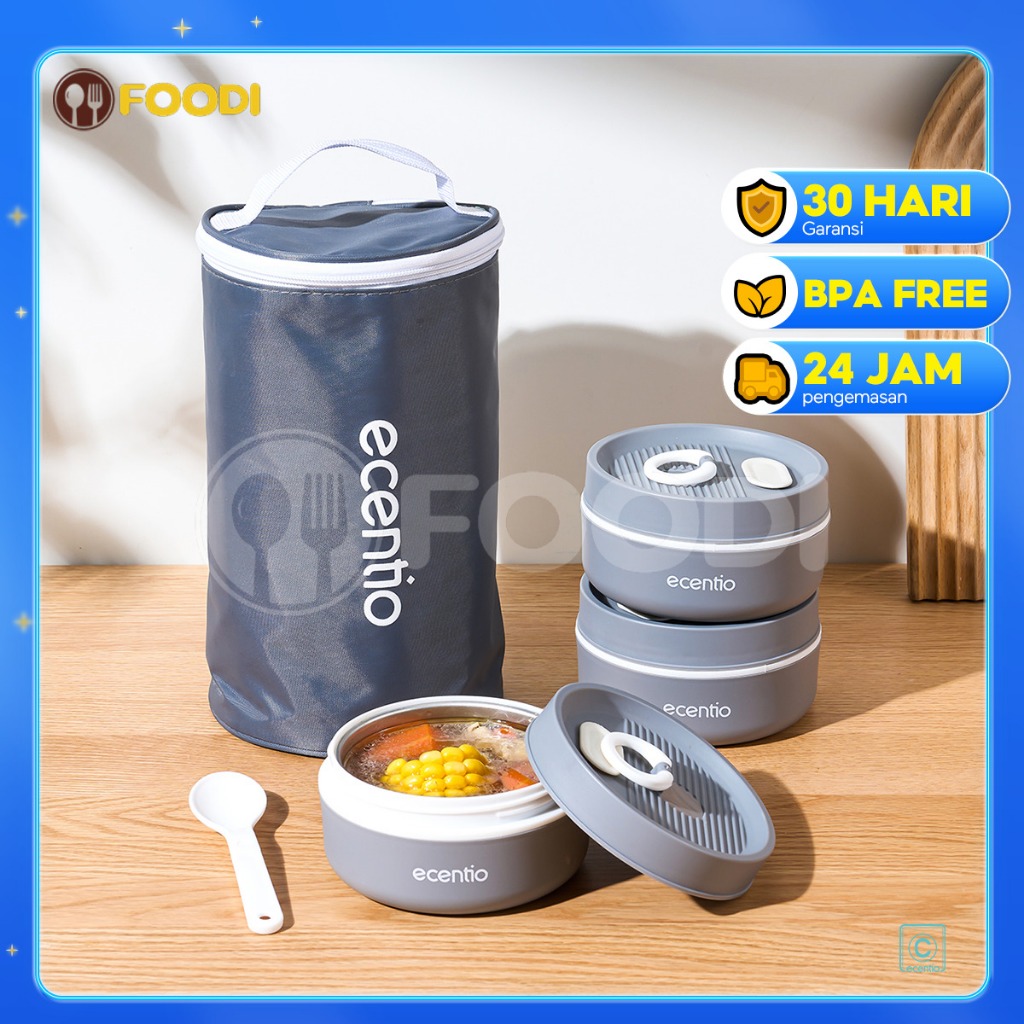 Ecentio Kotak makan stainless  304 stainless set/Kotak makan anti tumpah