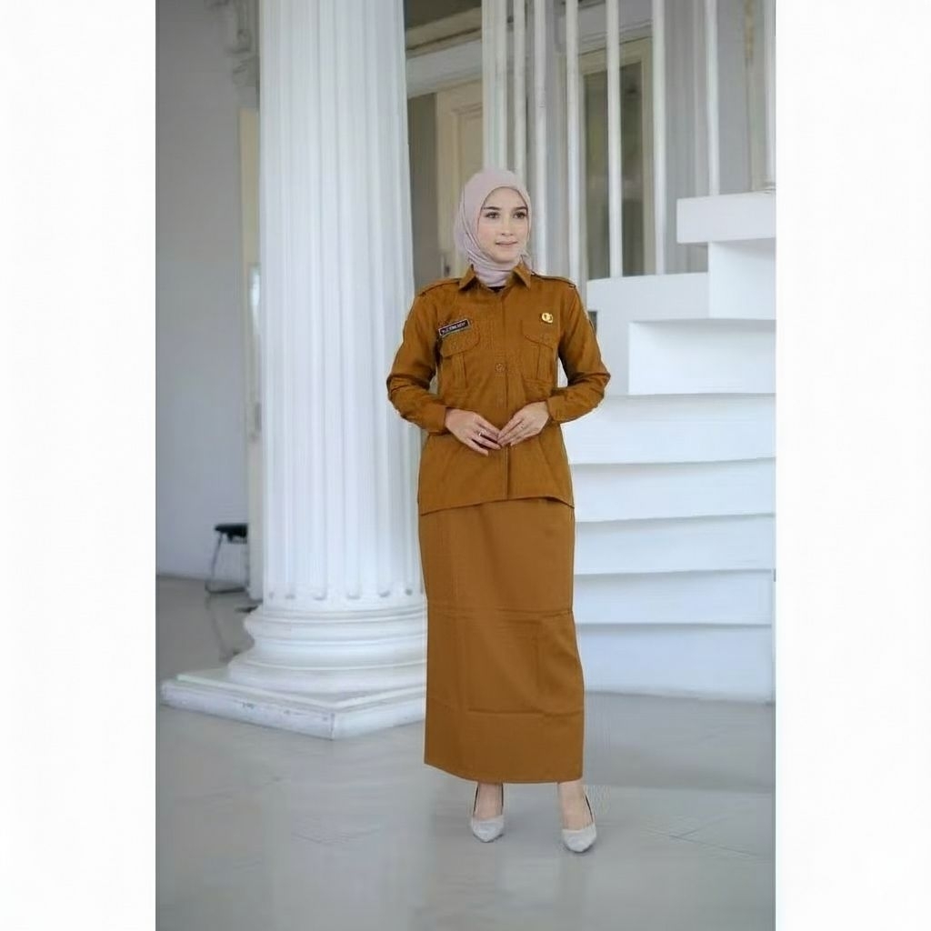 Satu Set Baju Seragam Dinas PNS Pemda PDH Guru Coklat Khaki Wanita