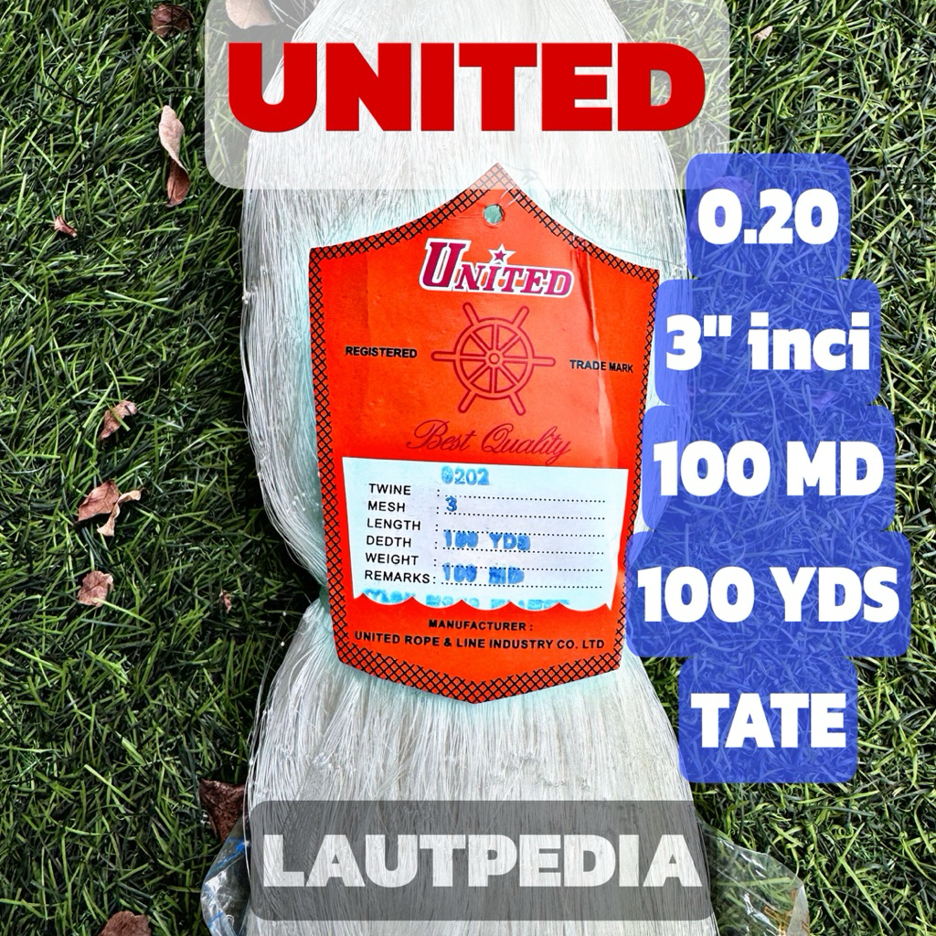 Jaring Ikan UNITED 0.20 3 inci 100x100 TATE - Anti Geser