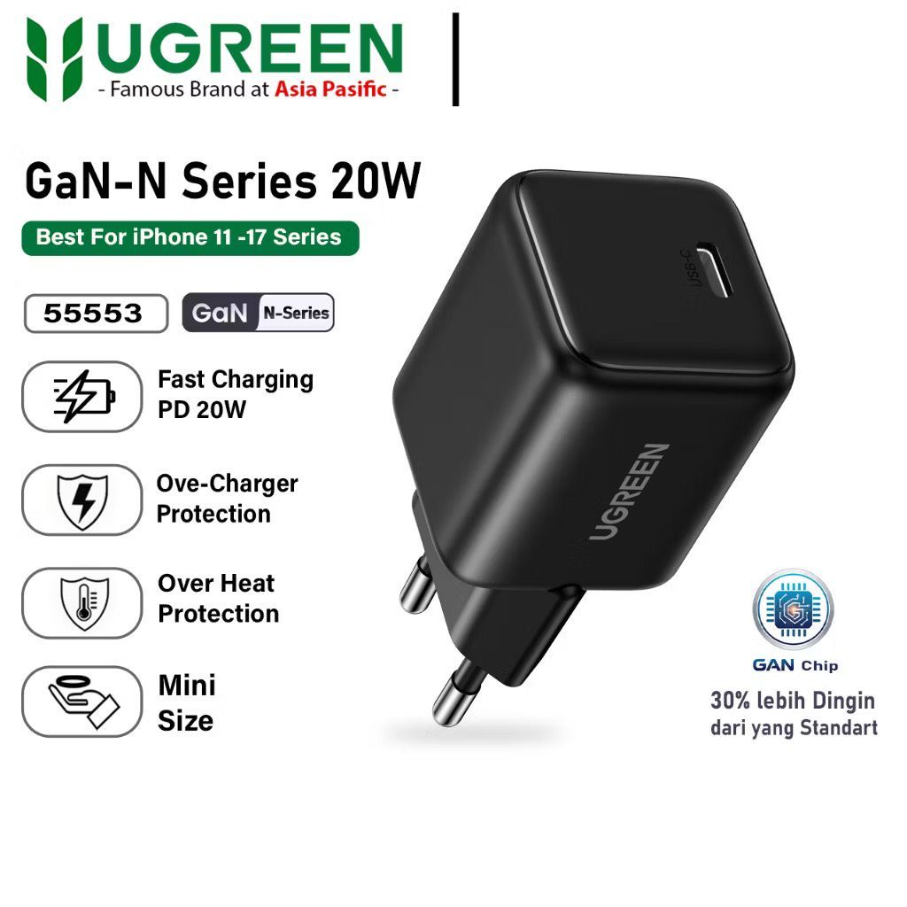 UGREEN - BATOK CHARGER UGREEN N GAN PD 20W / ADAPTOR UGREEN