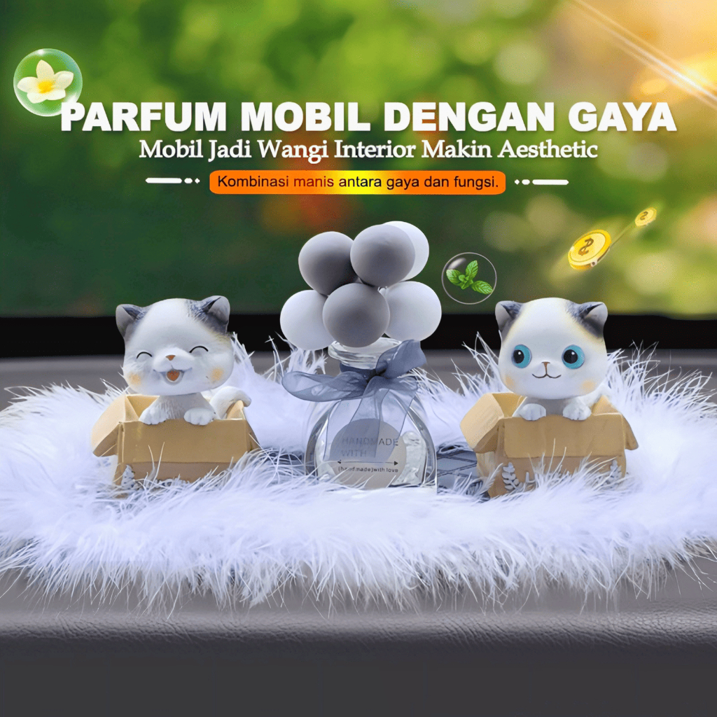 PROMO SALE [ PAKET KOMPLIT ] Aksesoris Mobil Kucing Lucu Kepala Goyang Parfum Pajangan Mobil Lucu