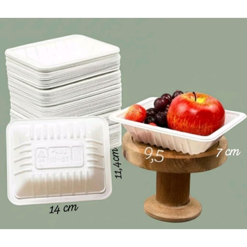 Tray Buah Daging Plastik putih LUX isi 50 / Mika tray Buah Plastik
