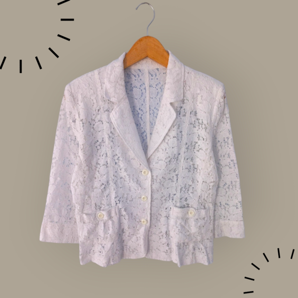 Blazer Formal Brokat Putih Polos Wanita