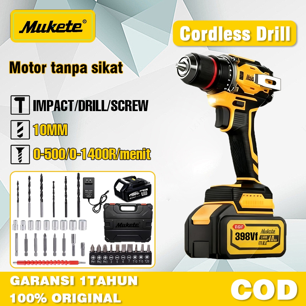 Mukete 1400RPM bor impact baterai 598V bor impact Bor Tangan Listrik Bor baterai jld Elektrik Drill